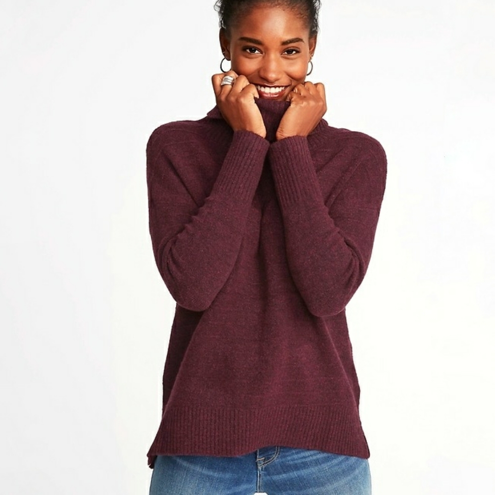 Old Navy Slouchy Holiday Garter Stitch Turtleneck Sweater Red Small